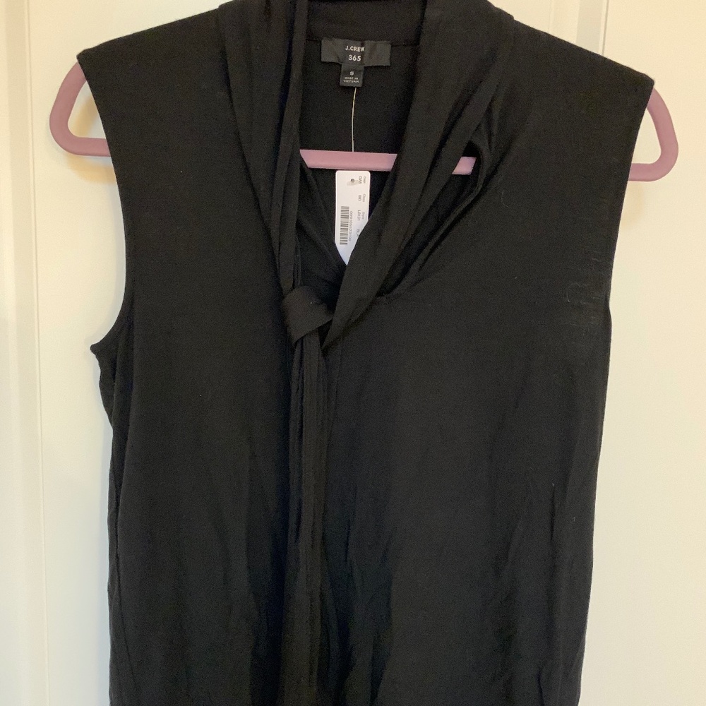J Crew Stretch Tie-Neck Sleeveless Black Top